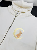 Moonlight Bunny Embroidered 450GSM Heavyweight Pullover Hoodie Sweatshirt