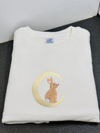 Moonlight Bunny Embroidered 450GSM Heavyweight Pullover Hoodie Sweatshirt