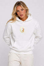 Moonlight Bunny Embroidered 450GSM Heavyweight Pullover Hoodie Sweatshirt