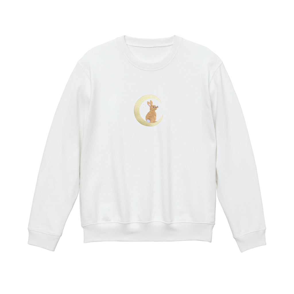 Moonlight Bunny Embroidered 450GSM Heavyweight Pullover Hoodie Sweatshirt