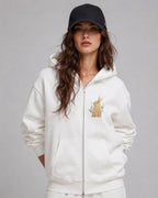 Floral Bunny Embroidered 450GSM Heavyweight Pullover Hoodie Sweatshirt