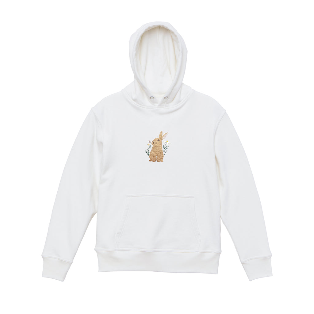Floral Bunny Embroidered 450GSM Heavyweight Pullover Hoodie Sweatshirt