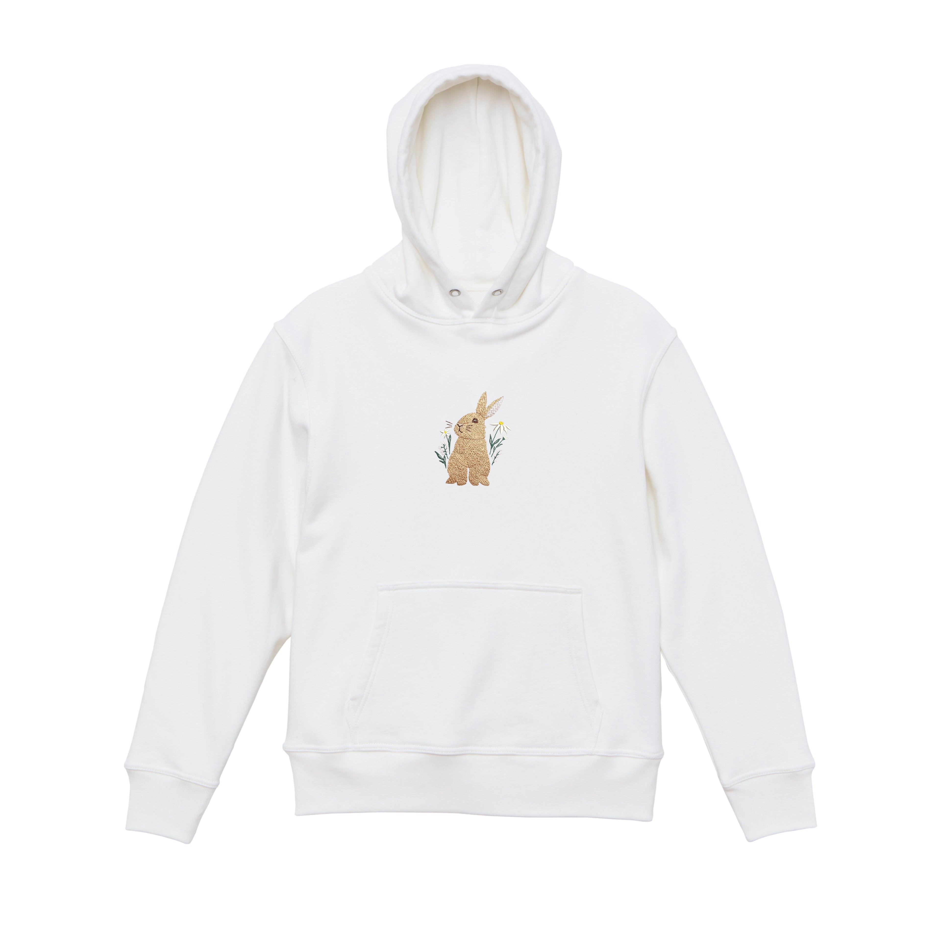 Floral Bunny Embroidered 450GSM Heavyweight Pullover Hoodie Sweatshirt