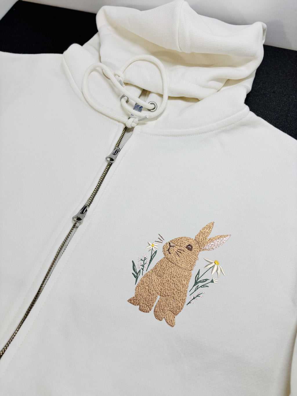 Floral Bunny Embroidered 450GSM Heavyweight Pullover Hoodie Sweatshirt