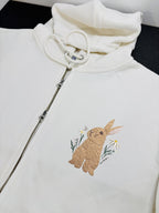 Floral Bunny Embroidered 450GSM Heavyweight Pullover Hoodie Sweatshirt