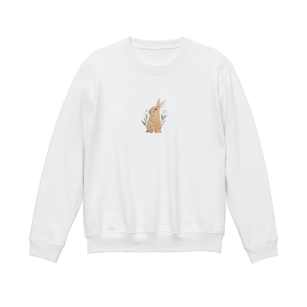 Floral Bunny Embroidered 450GSM Heavyweight Pullover Hoodie Sweatshirt