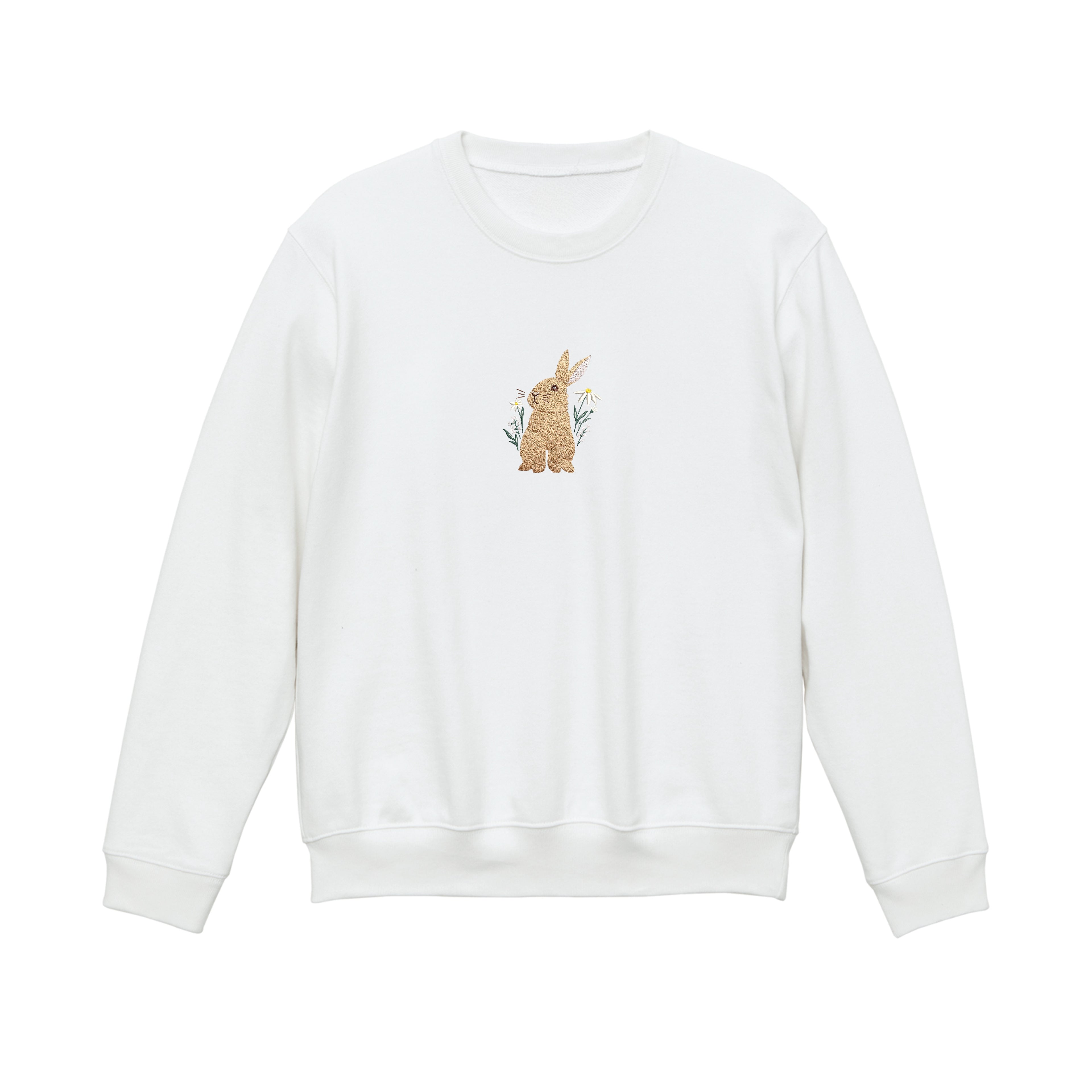 Floral Bunny Embroidered 450GSM Heavyweight Pullover Hoodie Sweatshirt