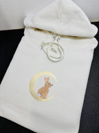 Moonlight Bunny Embroidered 450GSM Heavyweight Pullover Hoodie Sweatshirt