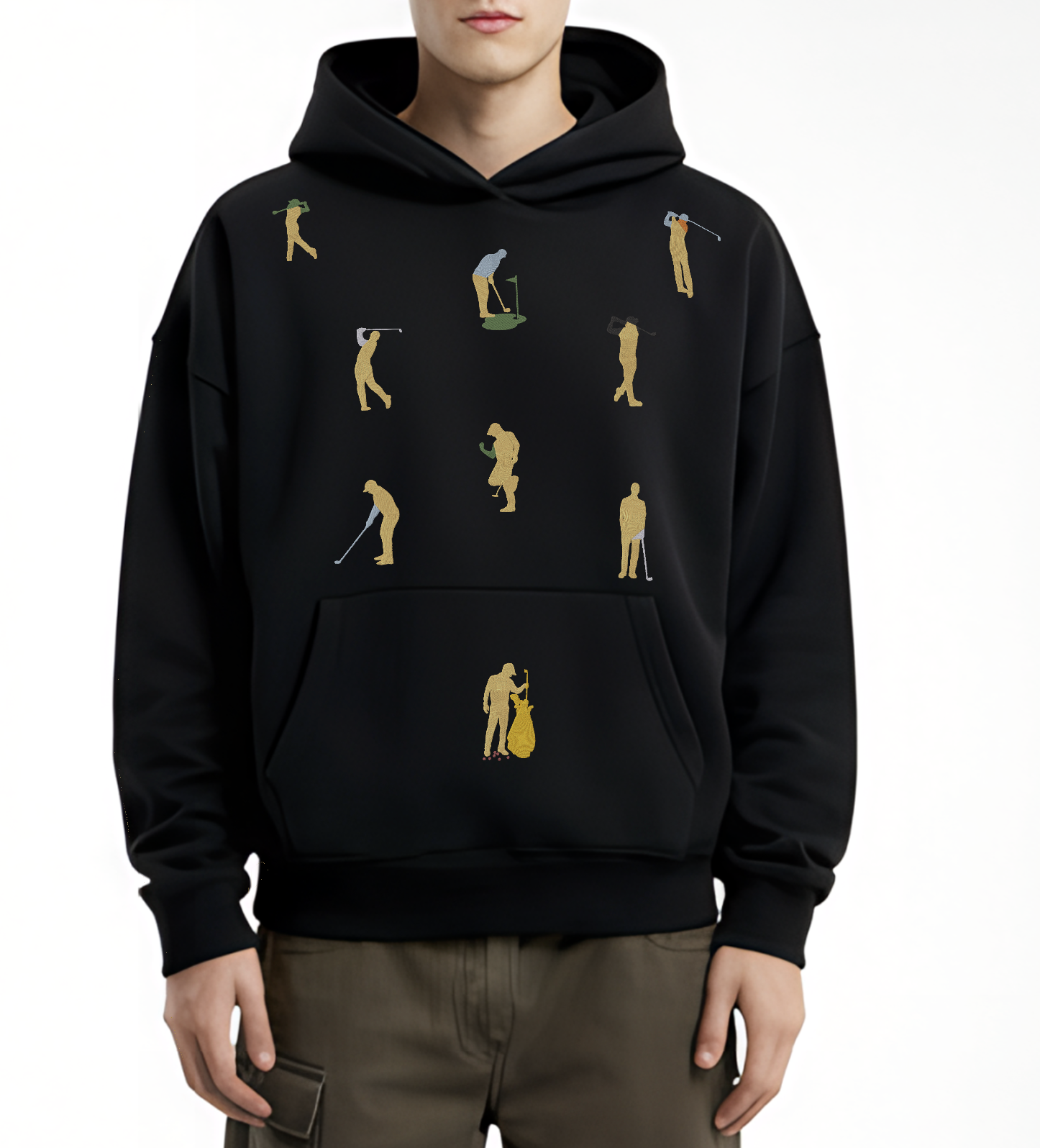 Golf Player Abstract Silhouette Black Embroidered Hoodie
