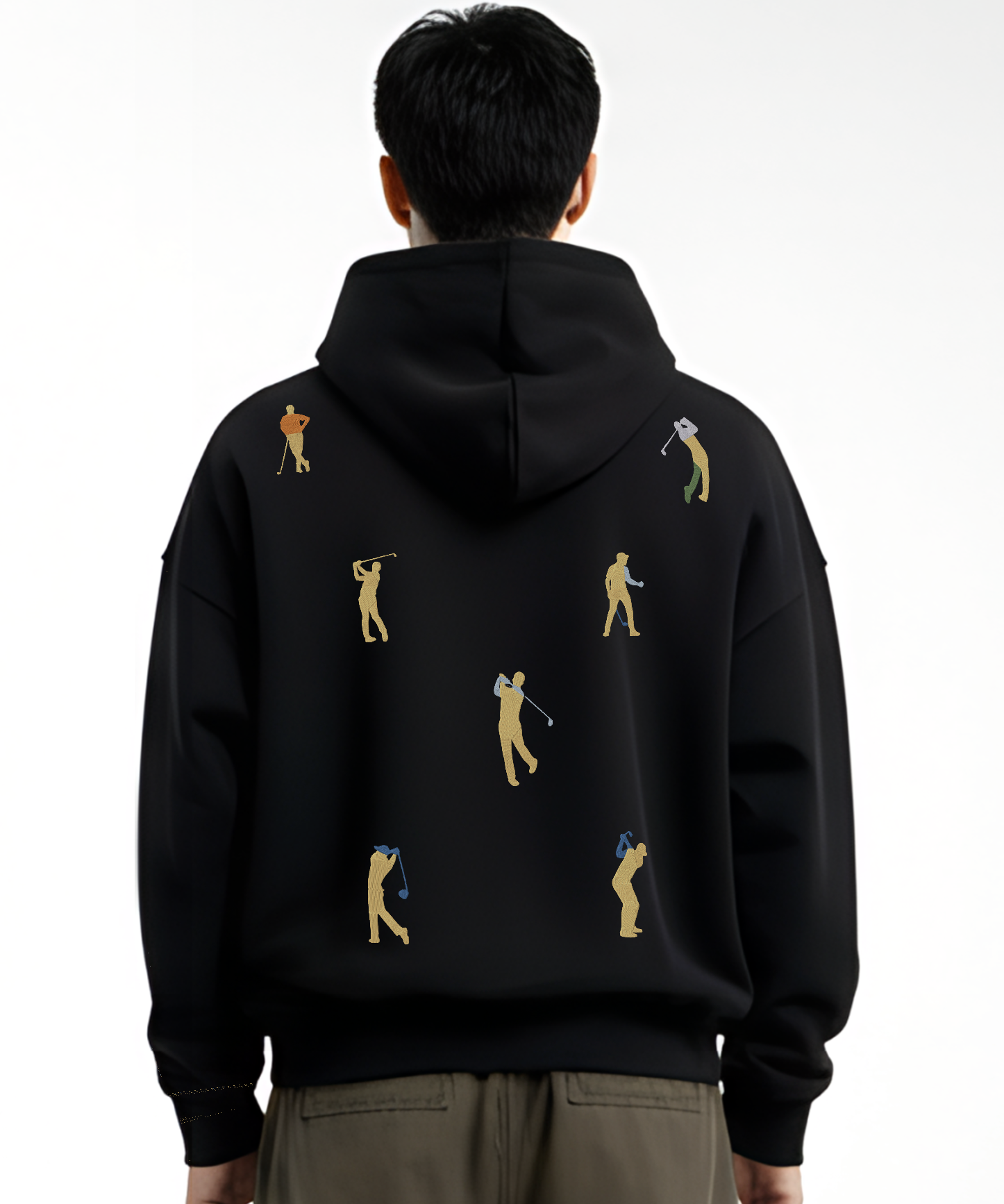 Golf Player Abstract Silhouette Black Embroidered Hoodie