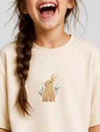 Floral Bunny Embroidered 250 GSM Organic Cotton T shirt | Adults and Kids Matching Set
