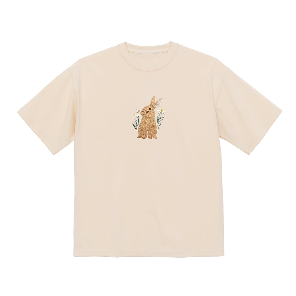 Floral Bunny Embroidered 250 GSM Organic Cotton T shirt | Adults and Kids Matching Set