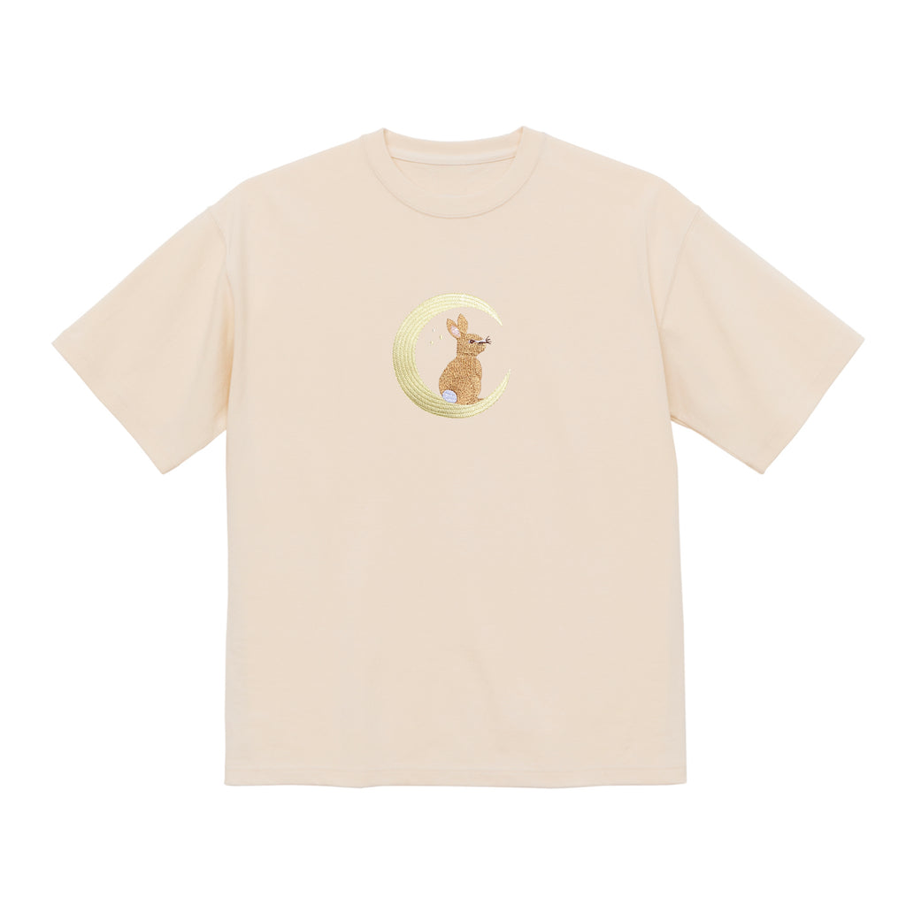 Moonlight Bunny Embroidered 250 GSM Organic Cotton T shirt | Adults and Kids Matching Set