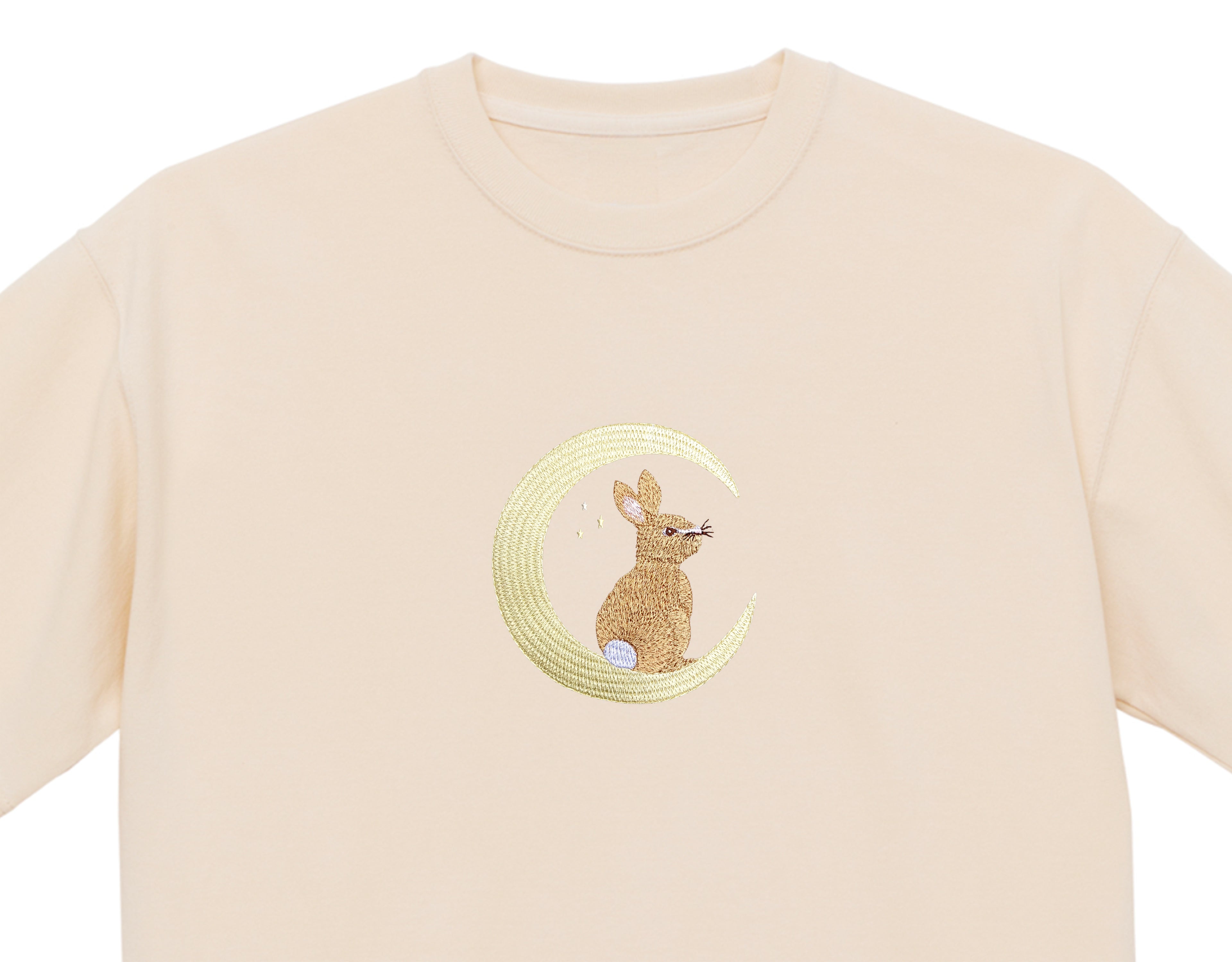 Moonlight Bunny Embroidered 250 GSM Organic Cotton T shirt | Adults and Kids Matching Set