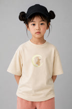 Moonlight Bunny Embroidered 250 GSM Organic Cotton T shirt | Adults and Kids Matching Set