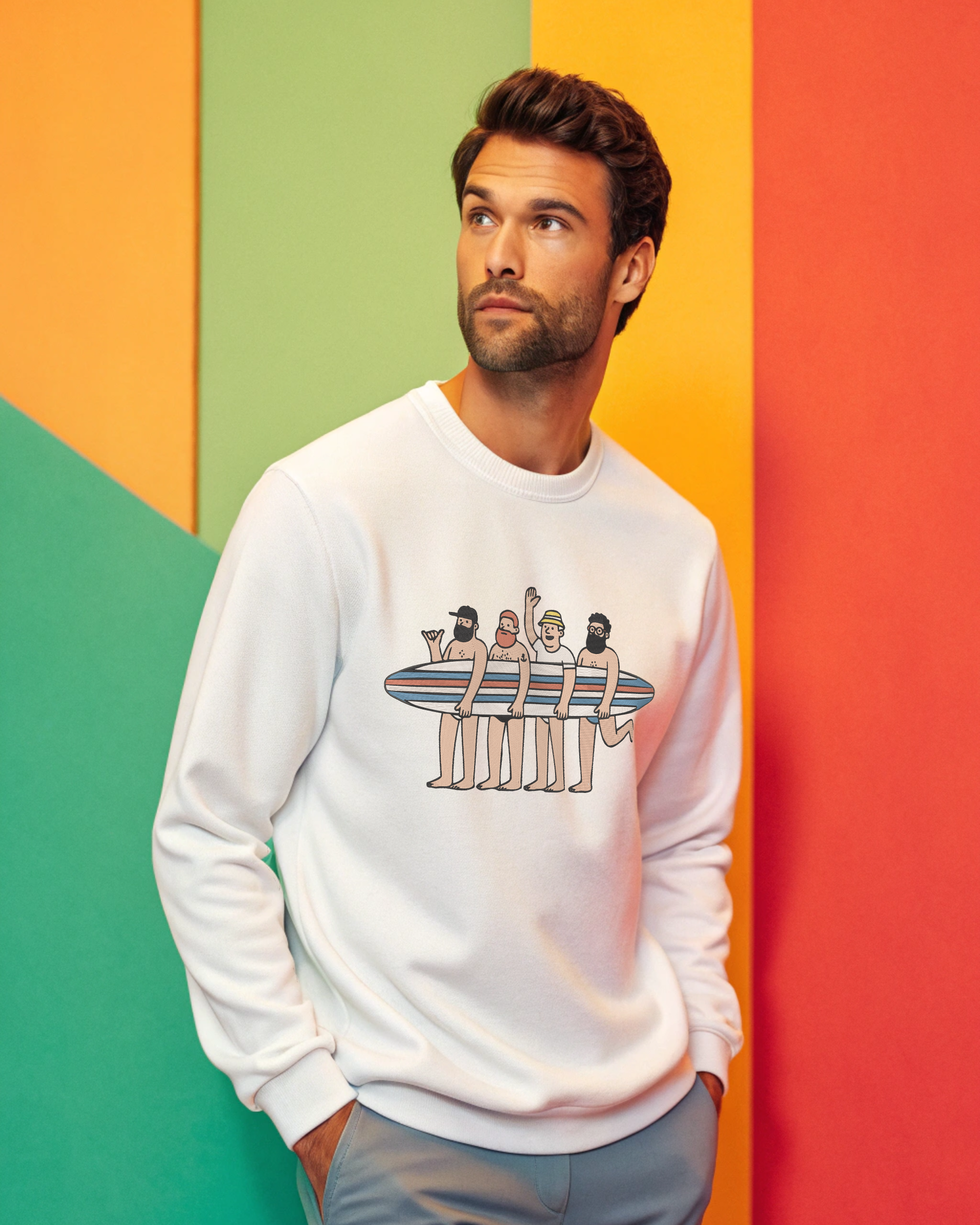 Surfers Gang on the Beach Embroidery Hoodie | Sweatshirt