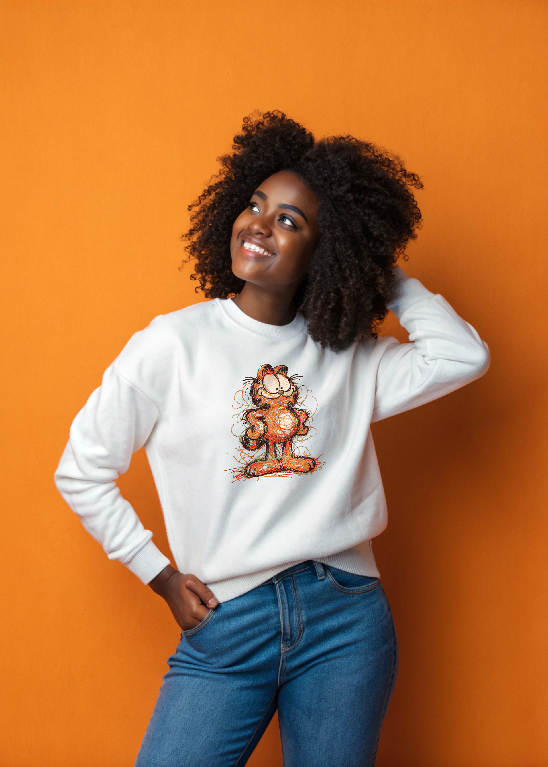 Vintage Cartoon Comic Sketchy Garfield Scribble Cat Embroidery Hoodie | Sweatshirt | T-shirt