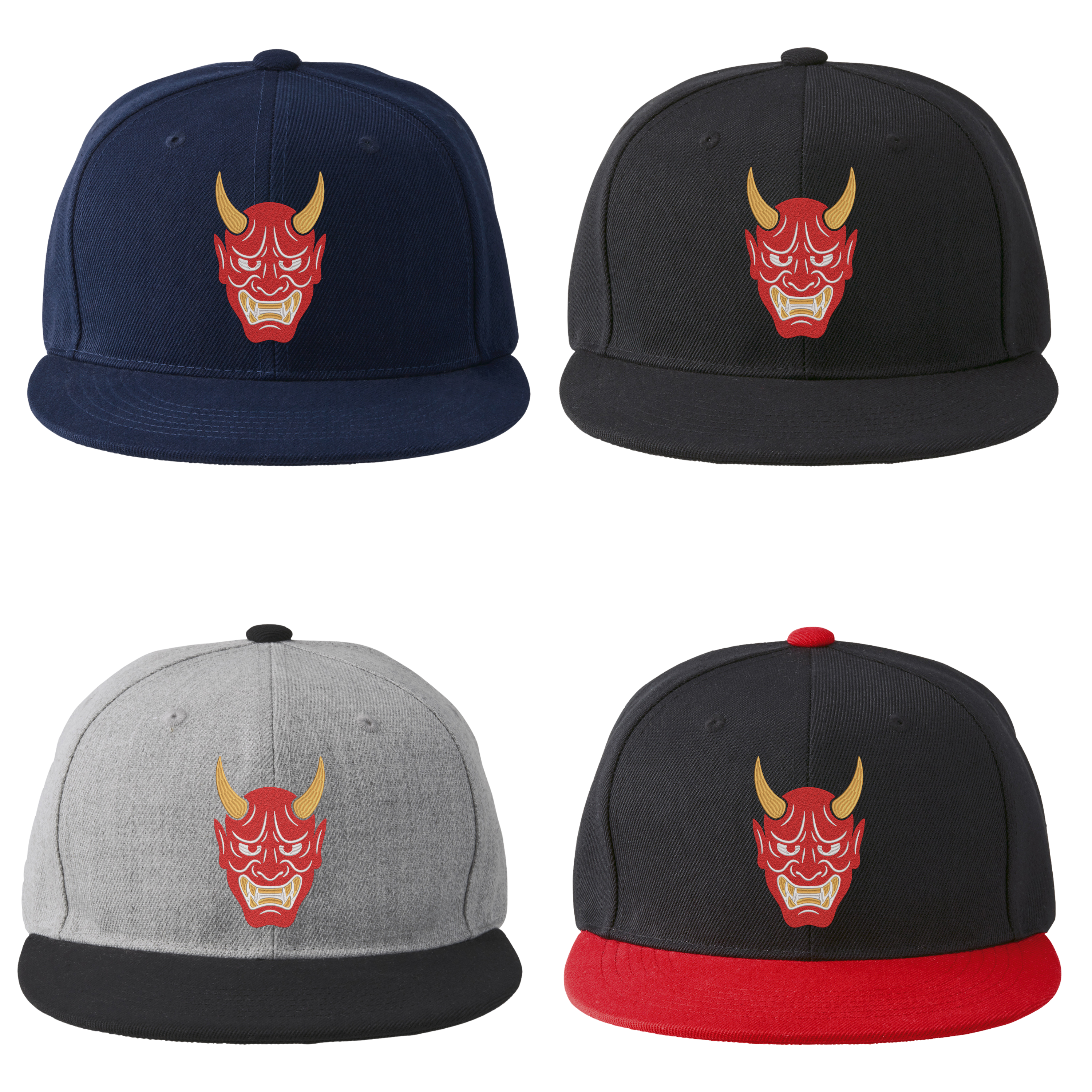 Japanese Red Oni 赤鬼 Embroidered Flat Brim Baseball Cap