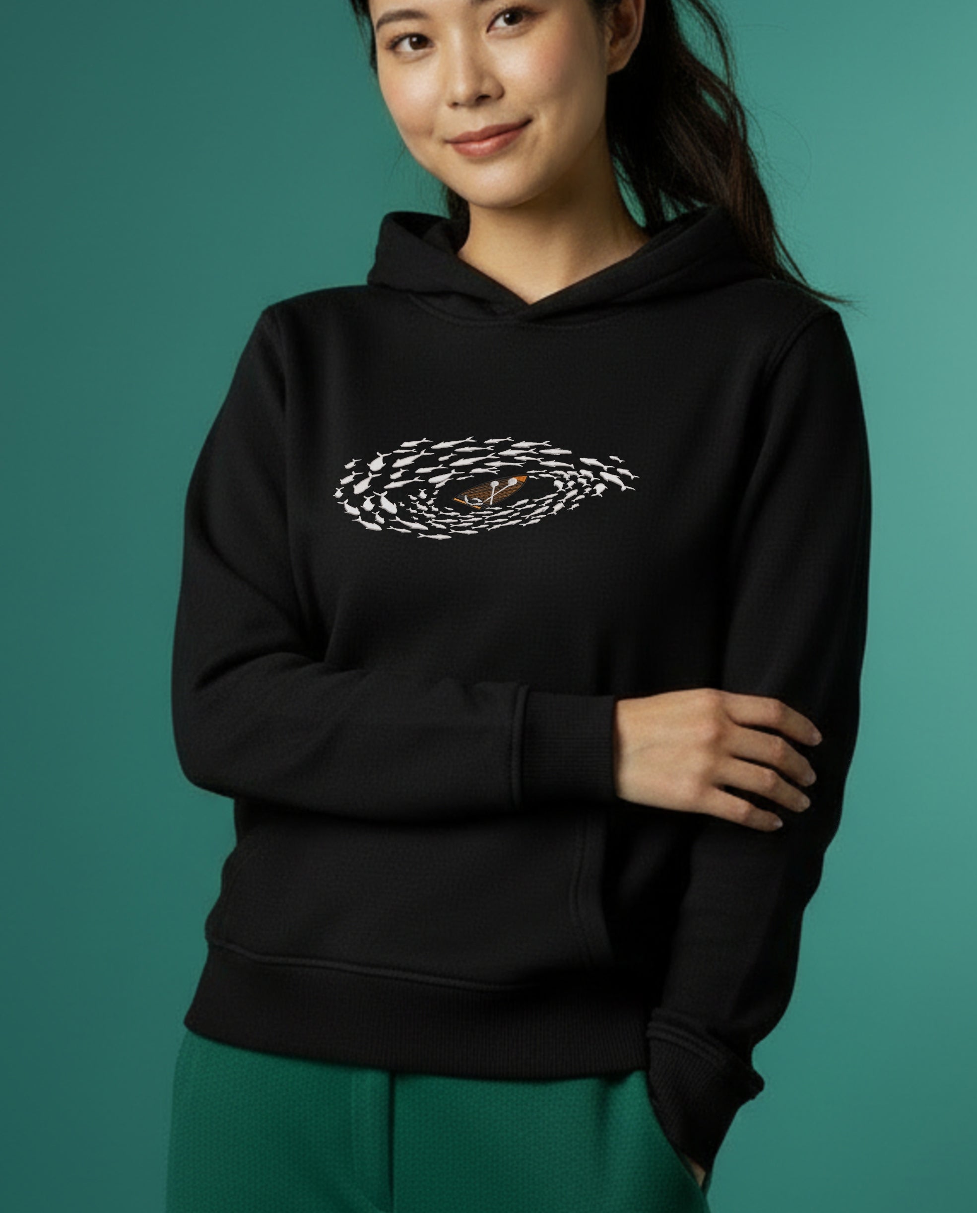 Boat Fishing Embroidered Hoodie and Sweatshirt