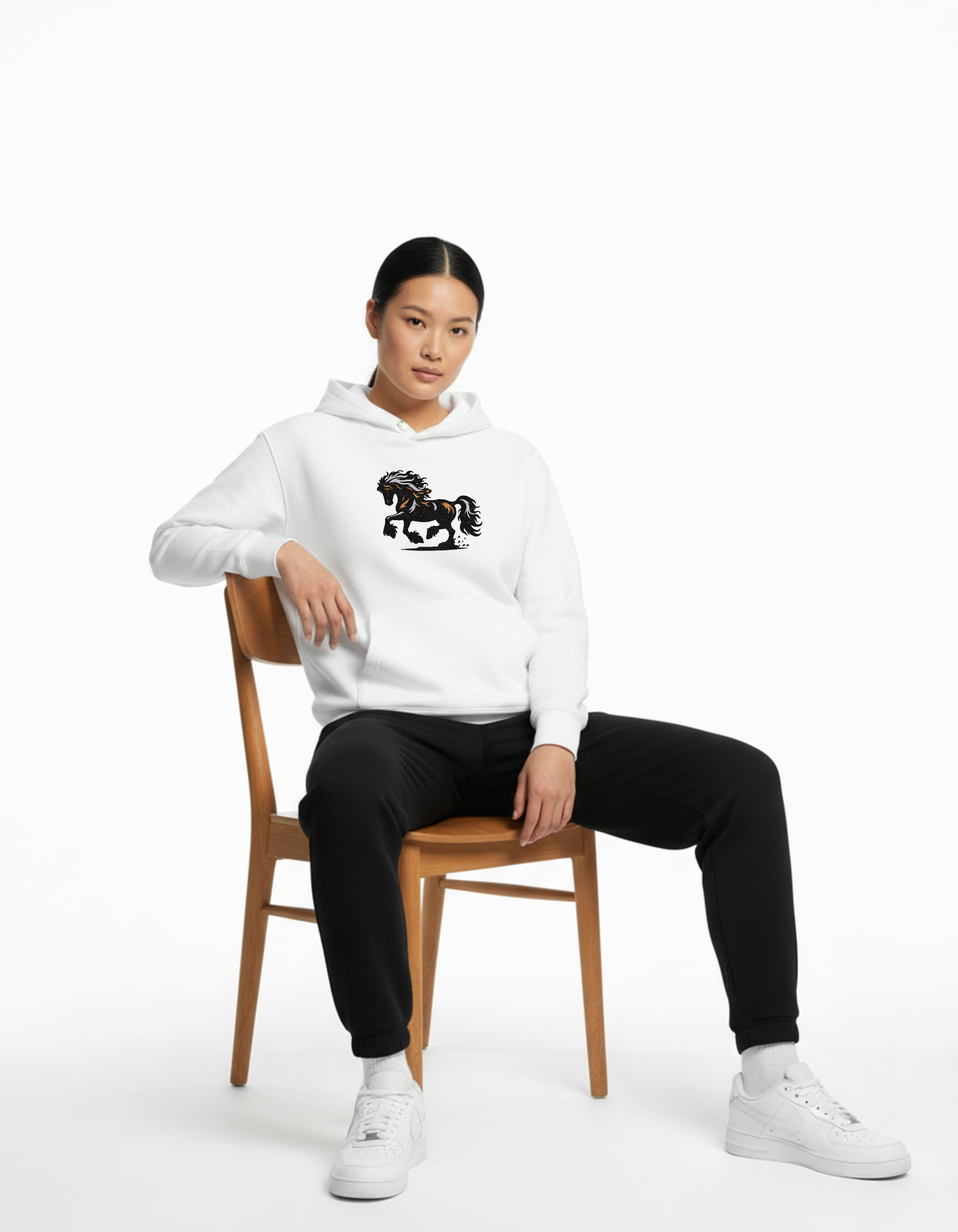 Friesians Stallion Horse Embroidered Hoodie | Sweatshirt