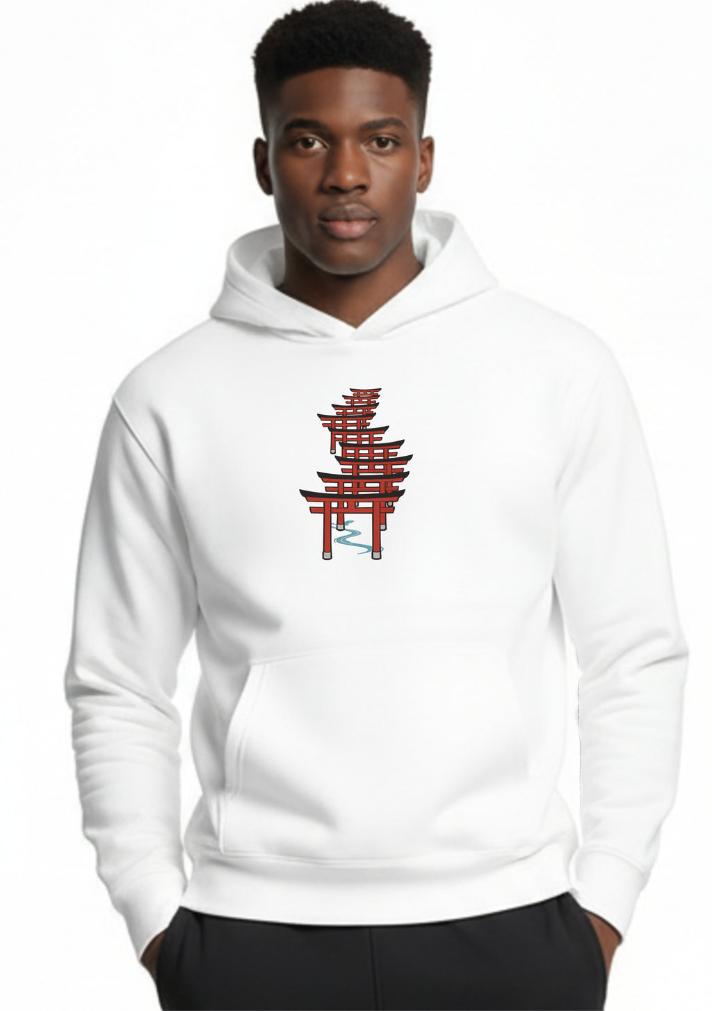 Japanese Torii Gate Heavyweight Embroidered Hoodie and Sweatshirt