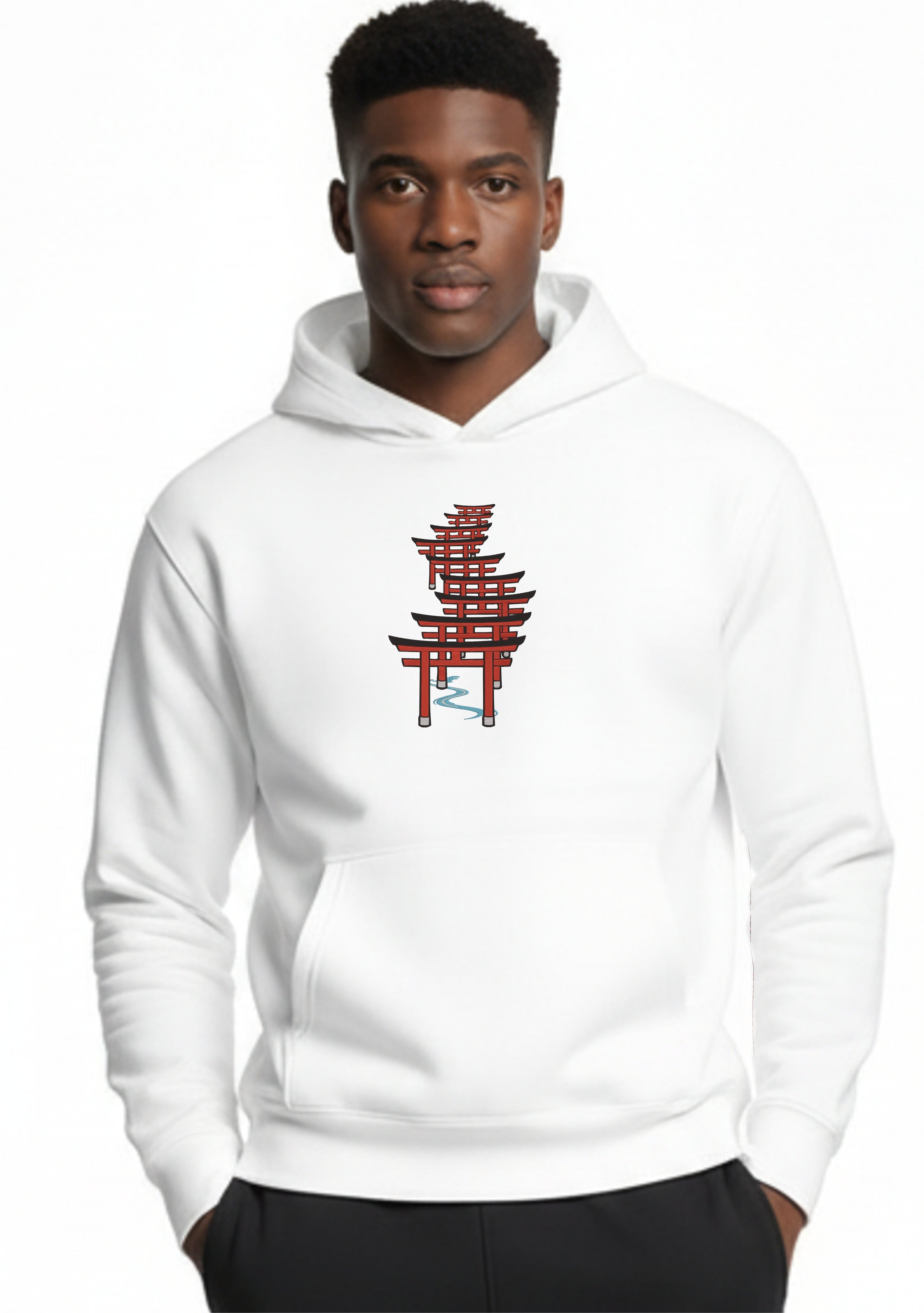 Japanese Torii Gate Heavyweight Embroidered Hoodie and Sweatshirt