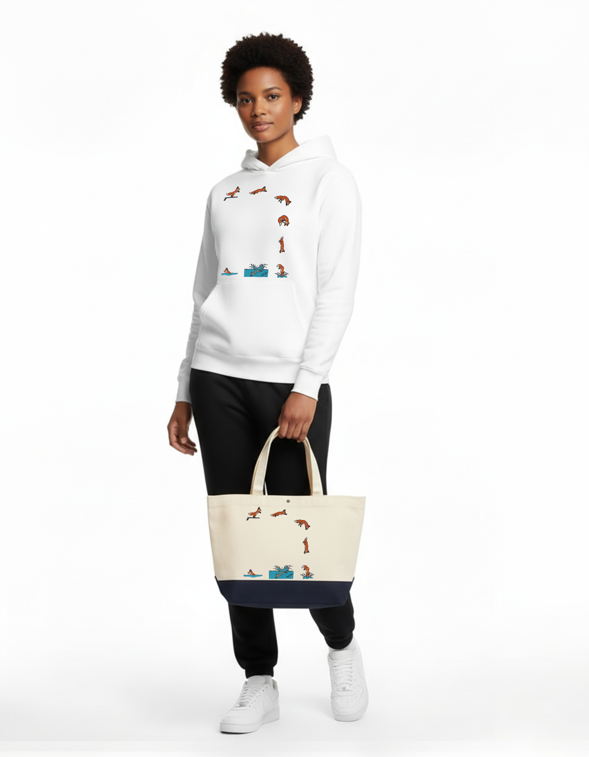 Fox Diving Funny Animal Lover Embroidered Hoodie | Sweatshirt | T-shirt