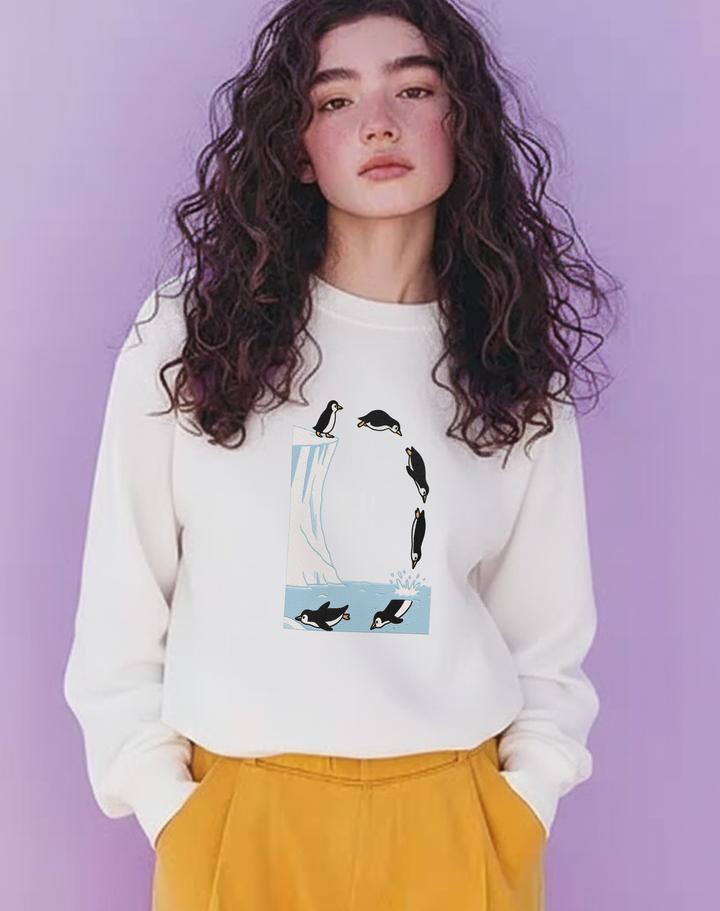 Sudadera con capucha y sudadera bordada de peso pesado premium Penguin Diving