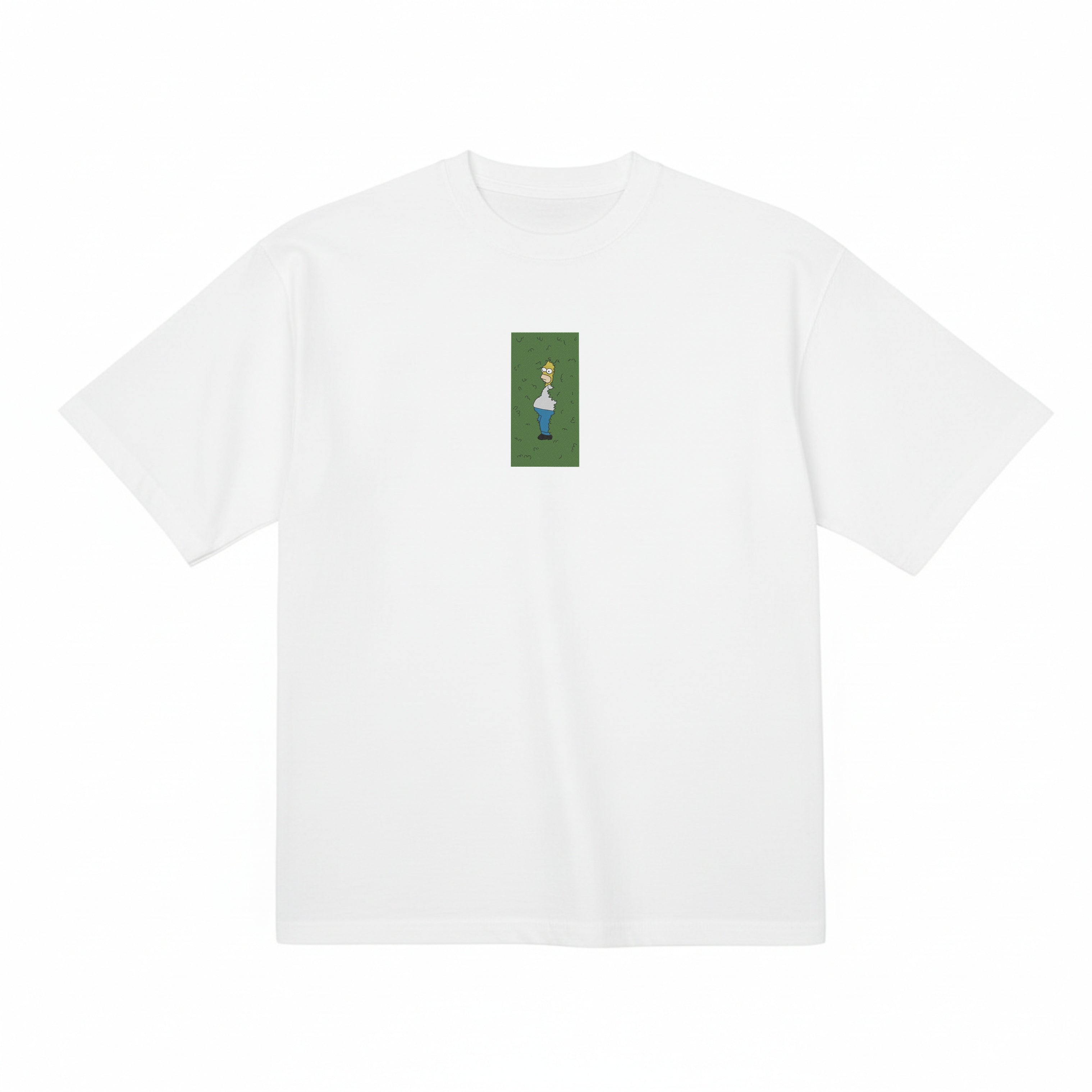 Homer Simpson Hiding in Bush Premium Cotton Heavyweight Embroidered T shirt