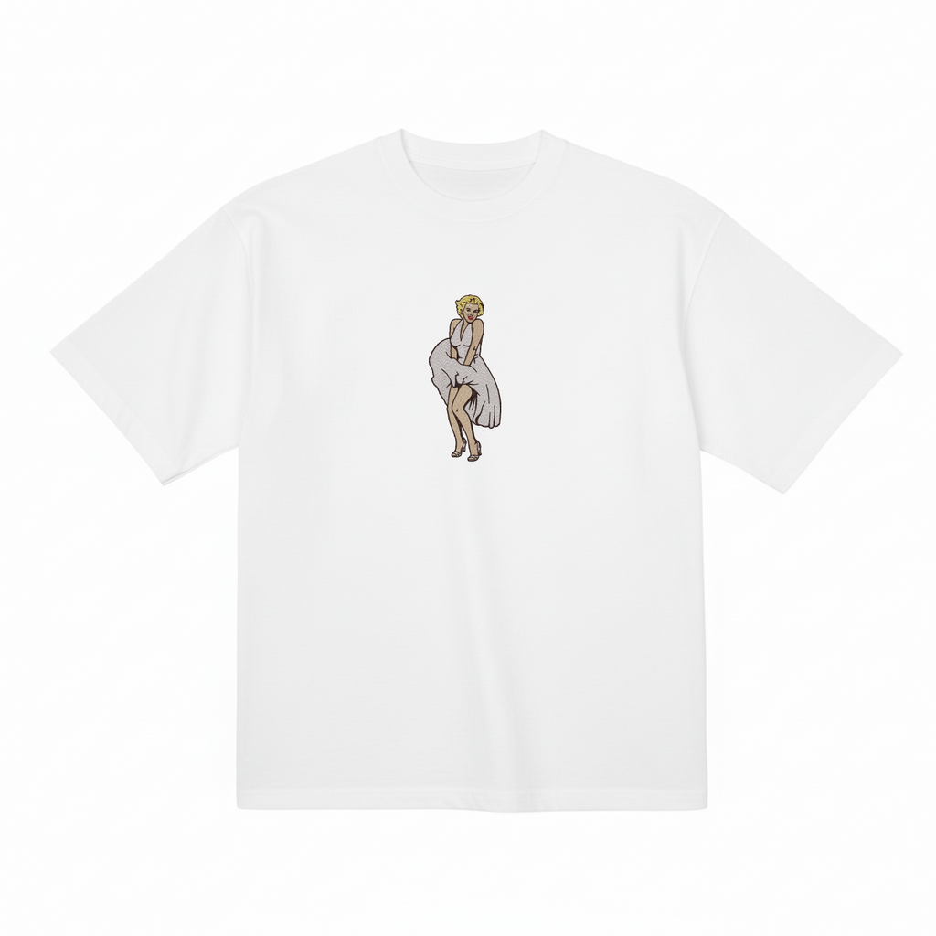 マリリン・モンロー：フライングスカート プレミアムコットン ヘビーウェイト 刺繍Tシャツ