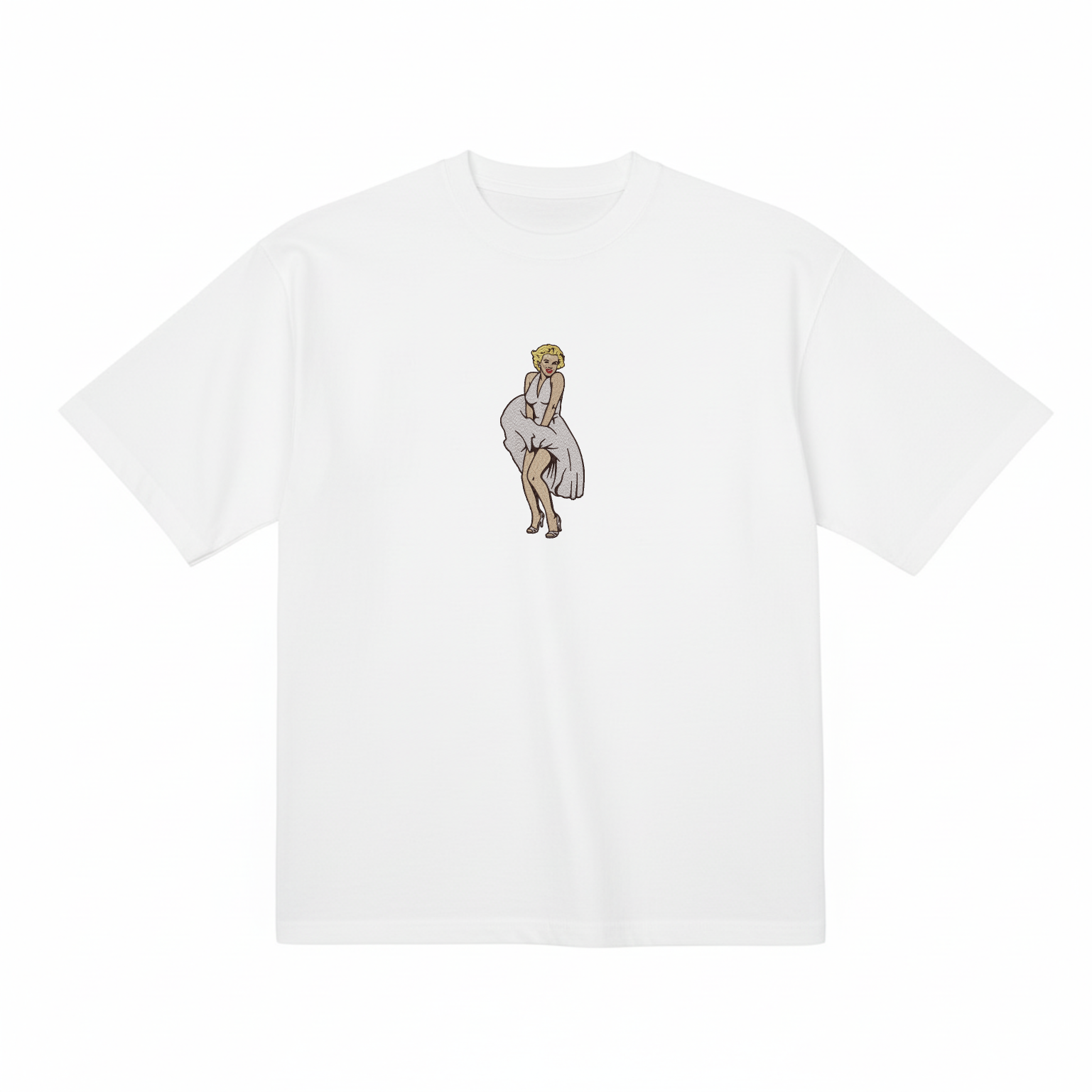 マリリン・モンロー：フライングスカート プレミアムコットン ヘビーウェイト 刺繍Tシャツ