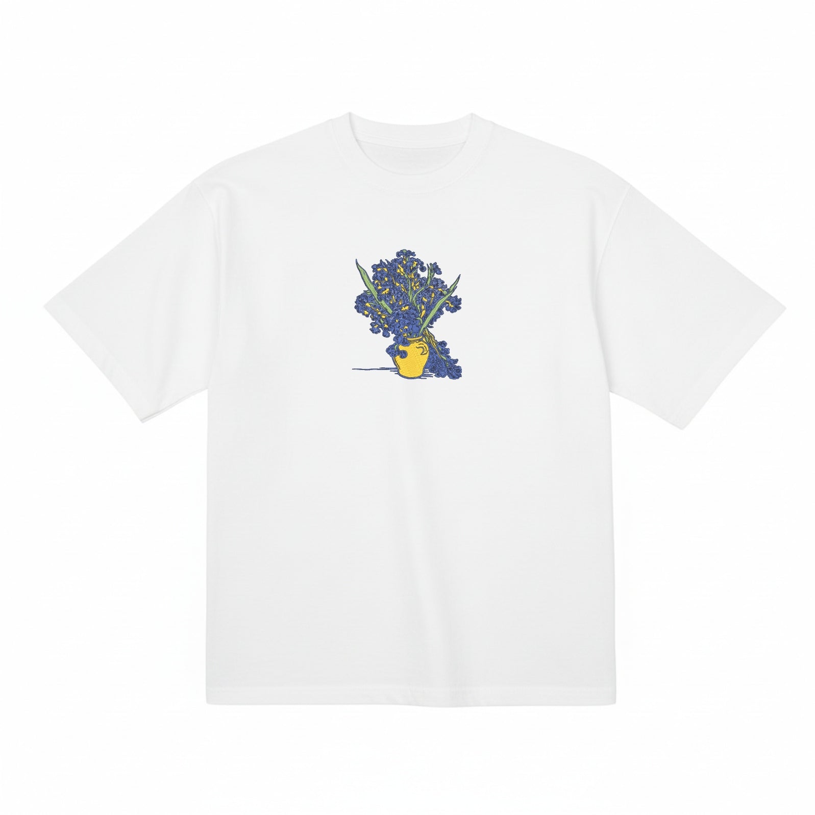 Embroidered Vincent Van Gogh Iris vase Premium Cotton Heavyweight T shirt