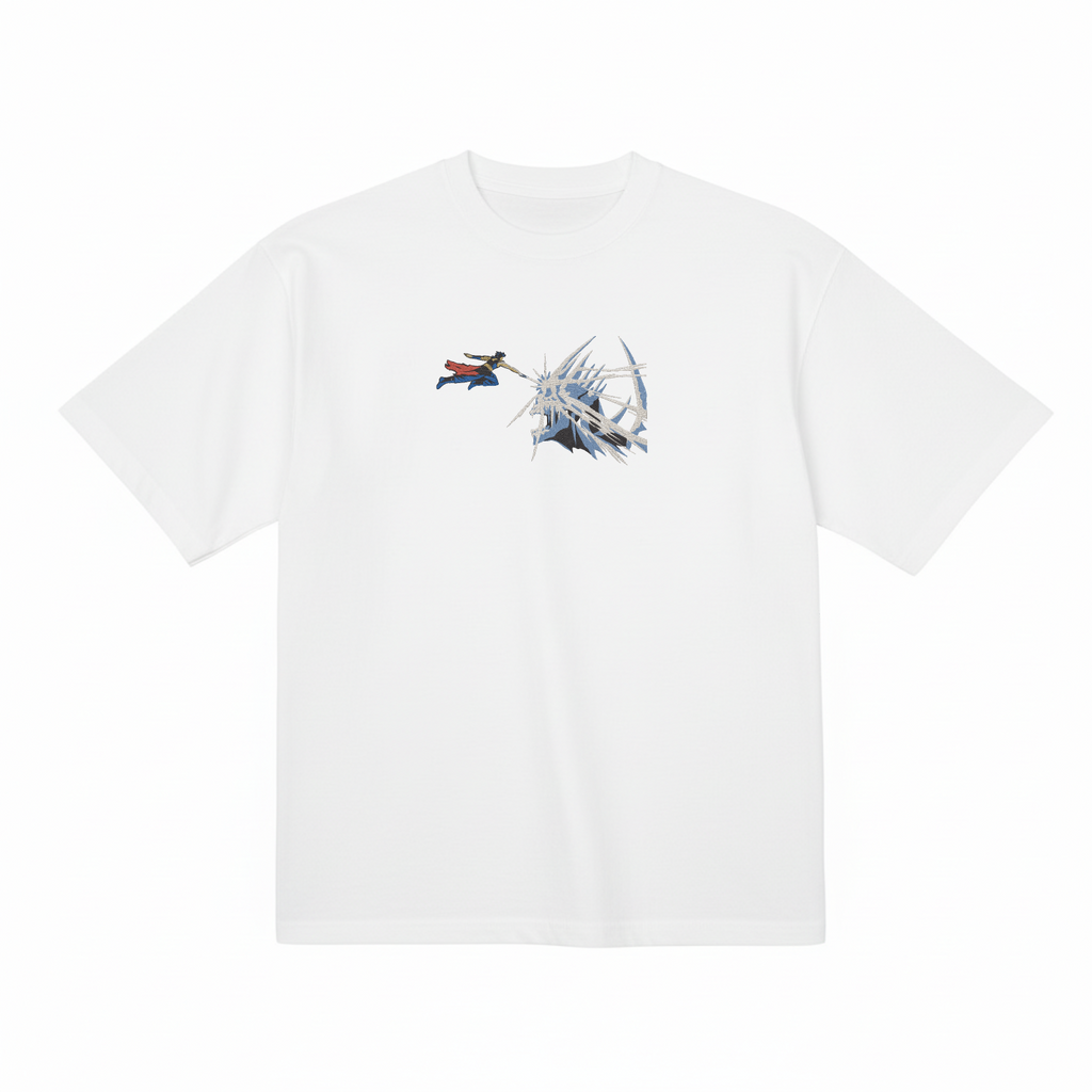 Anime Fantasy Skull Fight Premium Cotton Heavyweight Embroidered T shirt