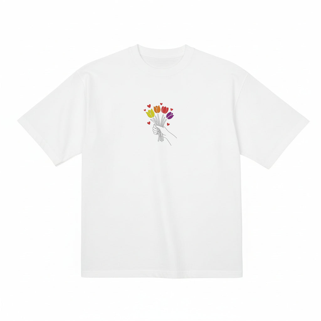 Colorful Tulip Flower Bouquet Embroidered Premium T shirt