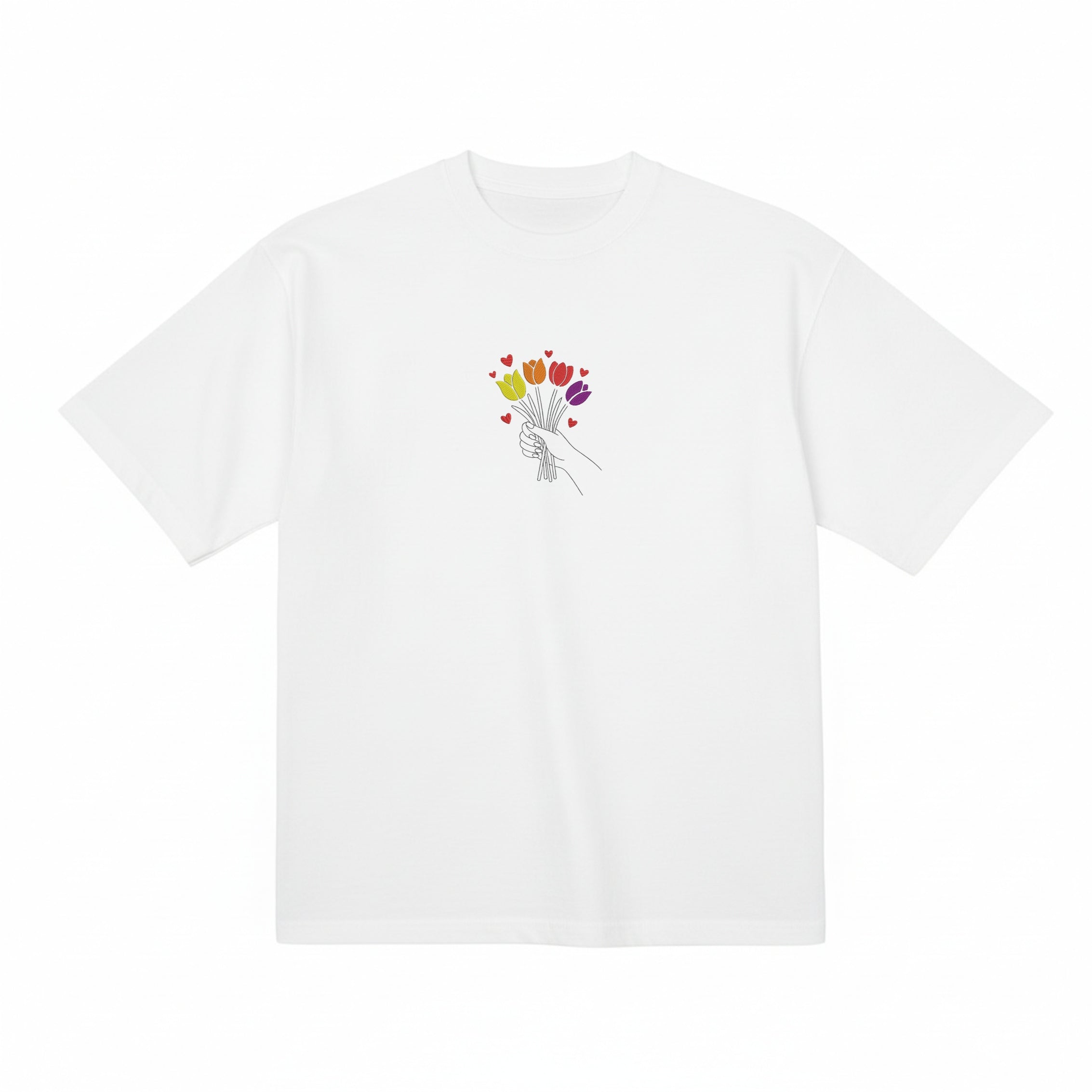 Colorful Tulip Flower Bouquet Embroidered Premium T shirt