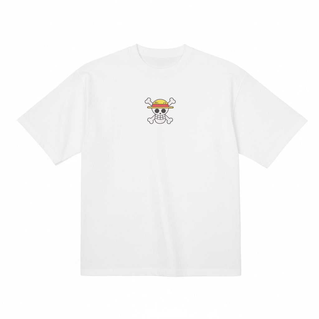 One Piece Straw Hat Embroidered T-Shirt – Heavyweight Organic Cotton Anime Shirt