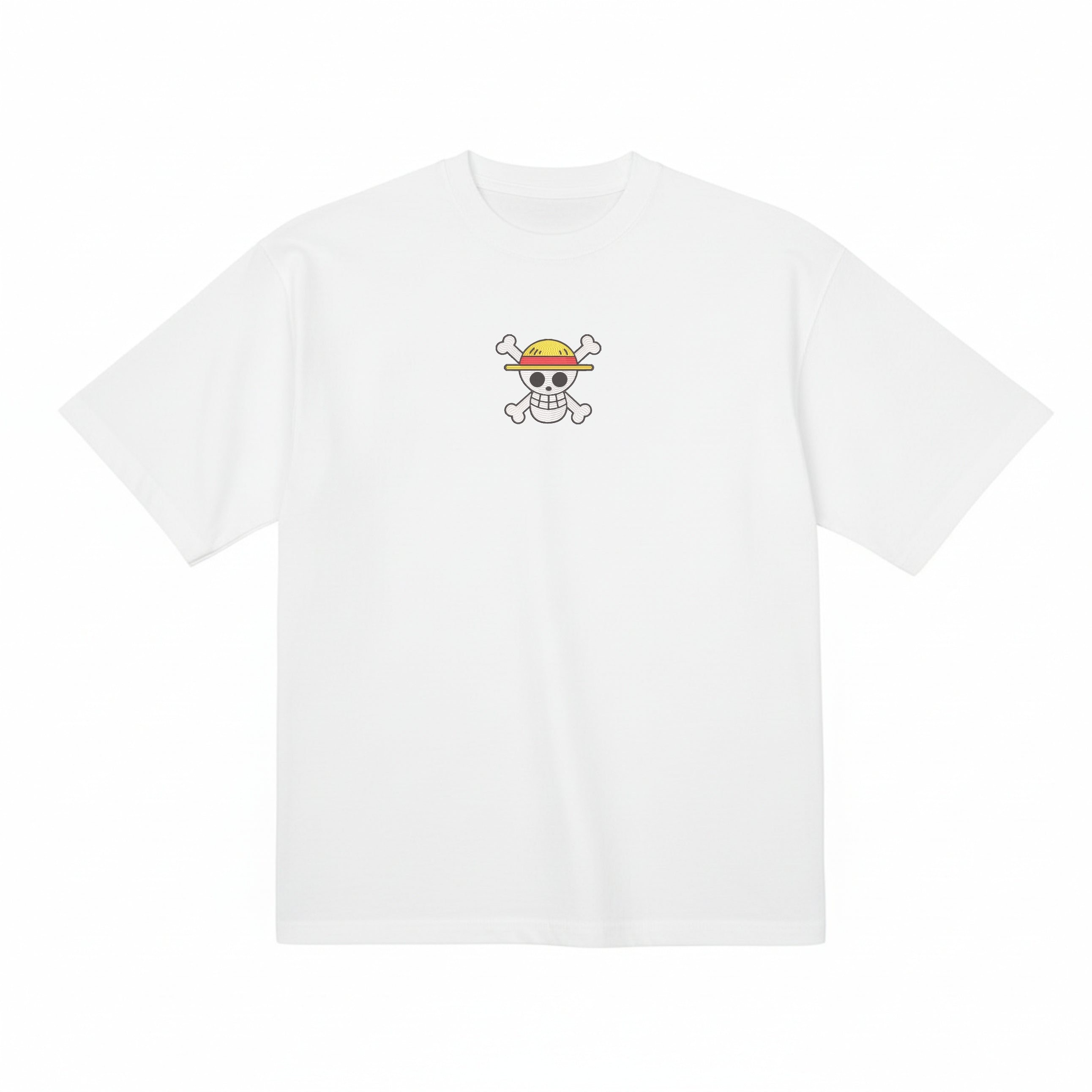 One Piece Straw Hat Embroidered T-Shirt – Heavyweight Organic Cotton Anime Shirt