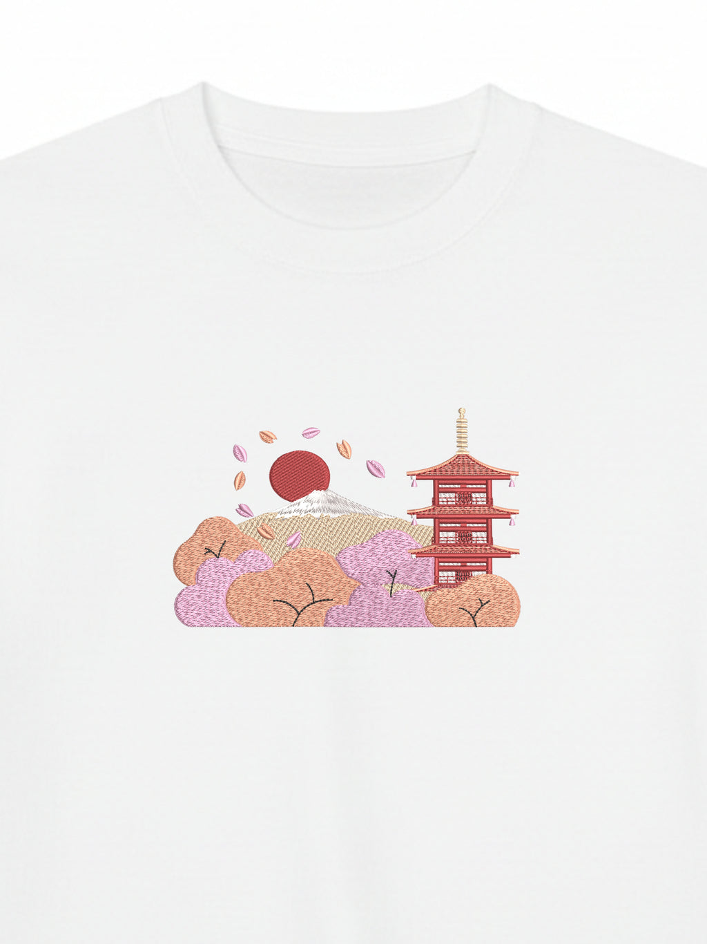 Chureito Fuji Pagoda Landscape | Embroidered 300GSM Organic Cotton T shirt