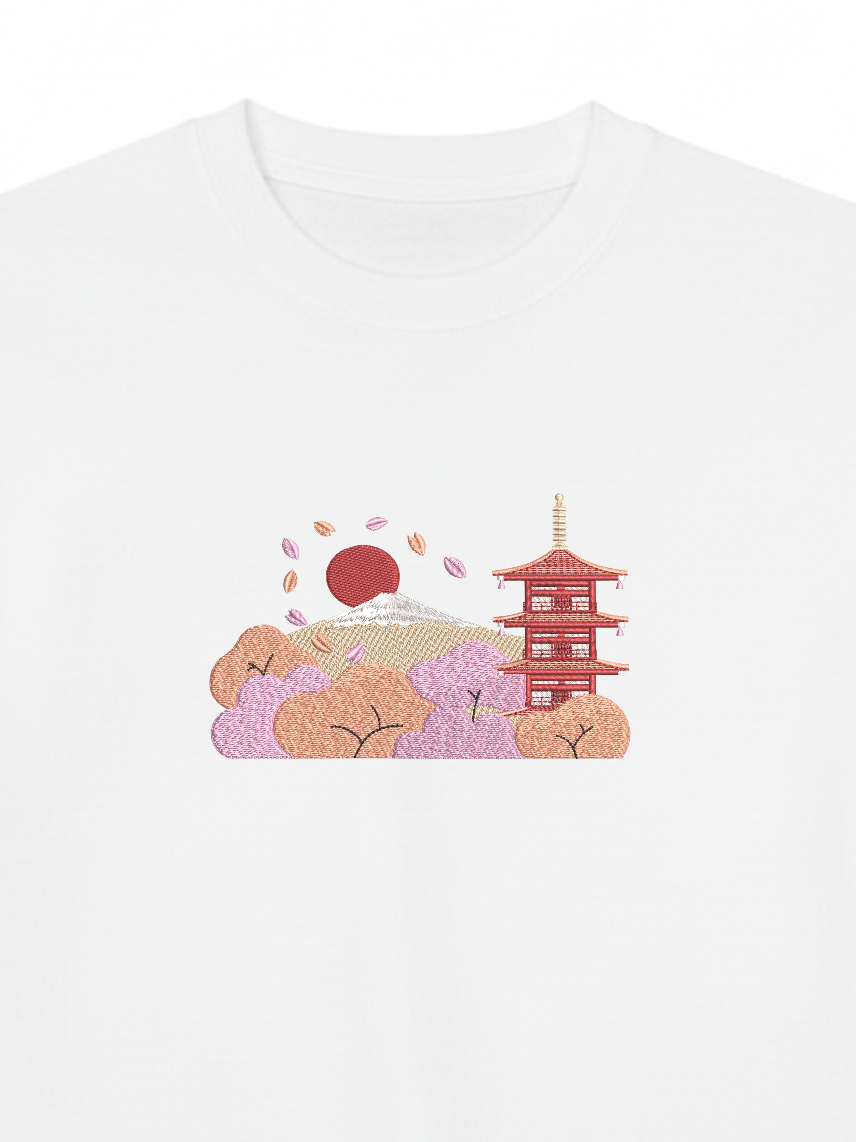 Chureito Fuji Pagoda Landscape | Embroidered 300GSM Organic Cotton T shirt