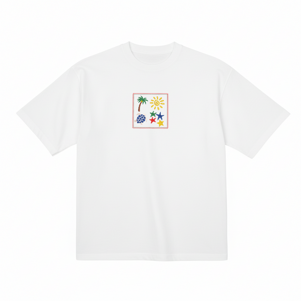 Sun Beach Ocean Summer Embroidered Premium T shirt | Matching Set Adults and Kids