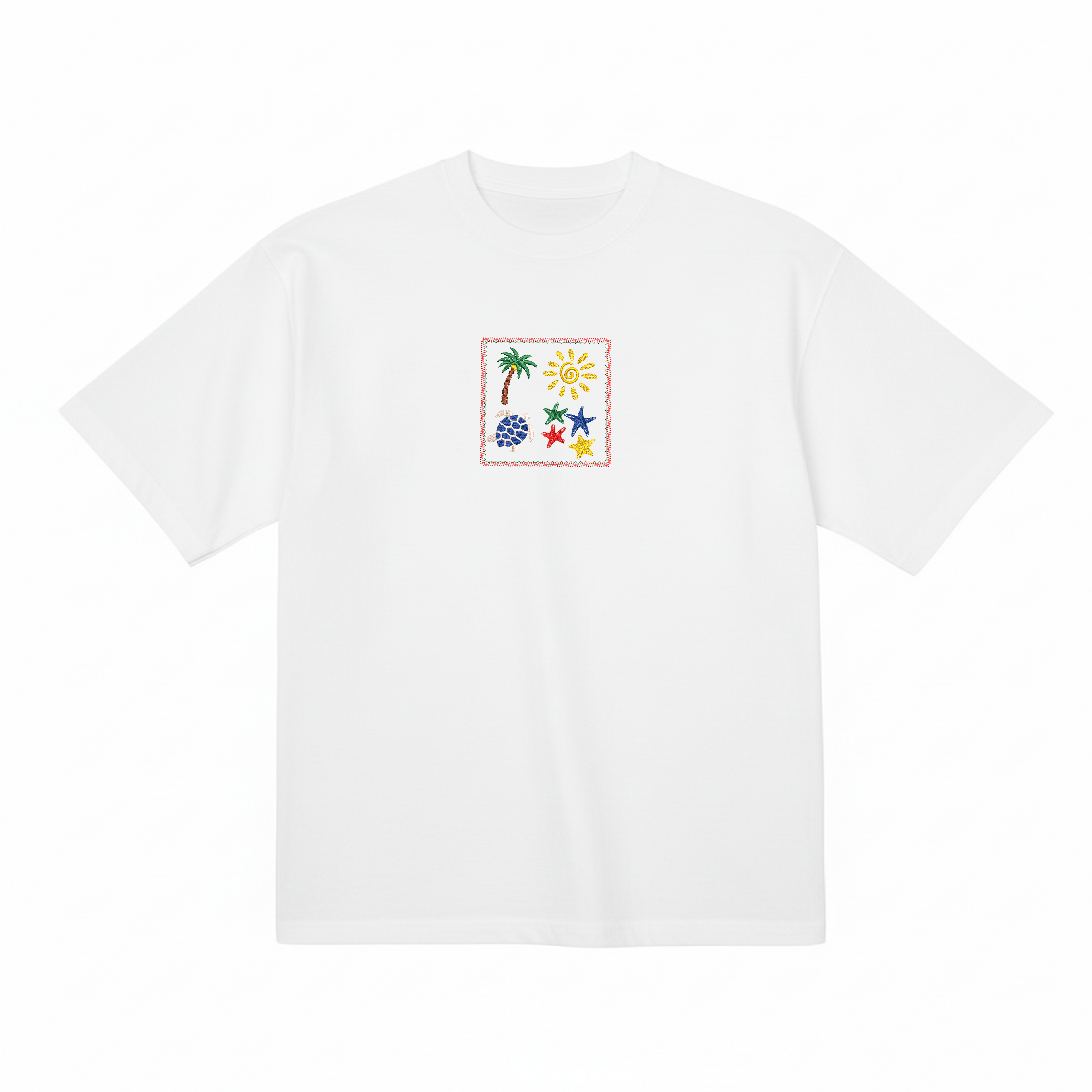 Sun Beach Ocean Summer Embroidered Premium T shirt | Matching Set Adults and Kids