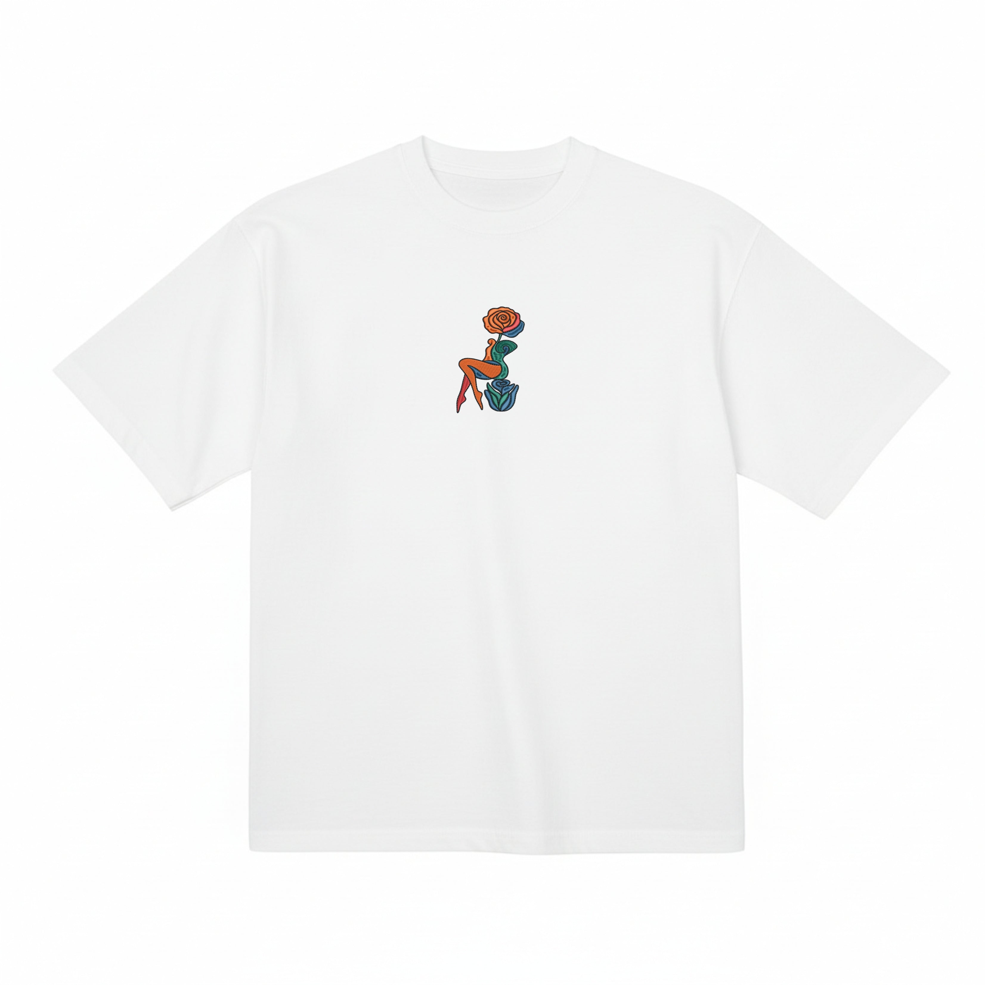 Abstract Rose Lady Mural Embroidered Premium Cotton T shirt | Spring Collection