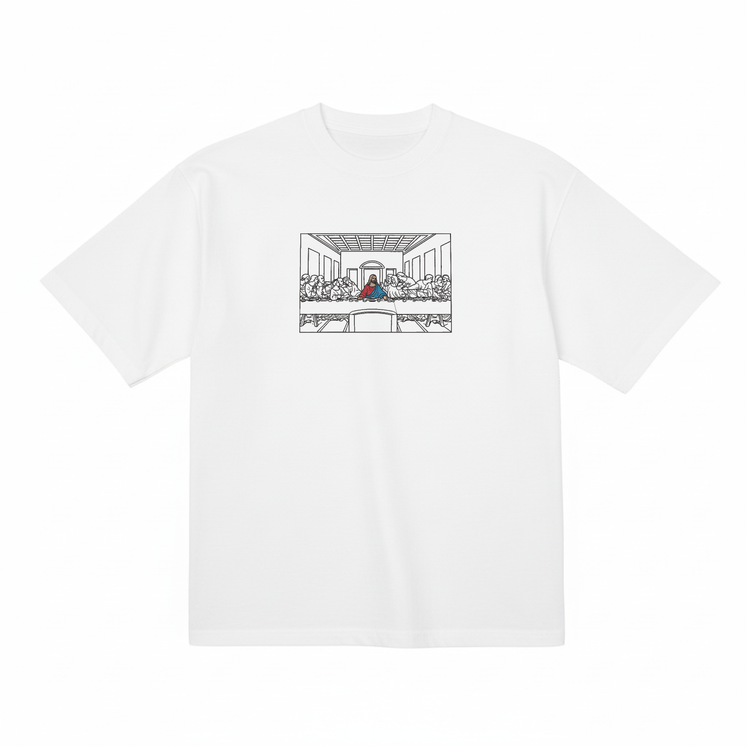 Last Supper By Leonardo Da Vinci Premium Cotton Heavyweight Embroidered T shirt