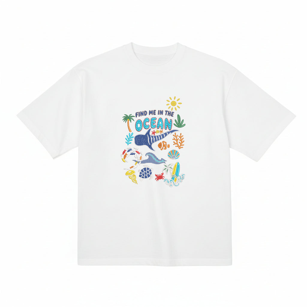 Find me in the ocean 刺繍入りプレミアムヘビーウェイトTシャツ