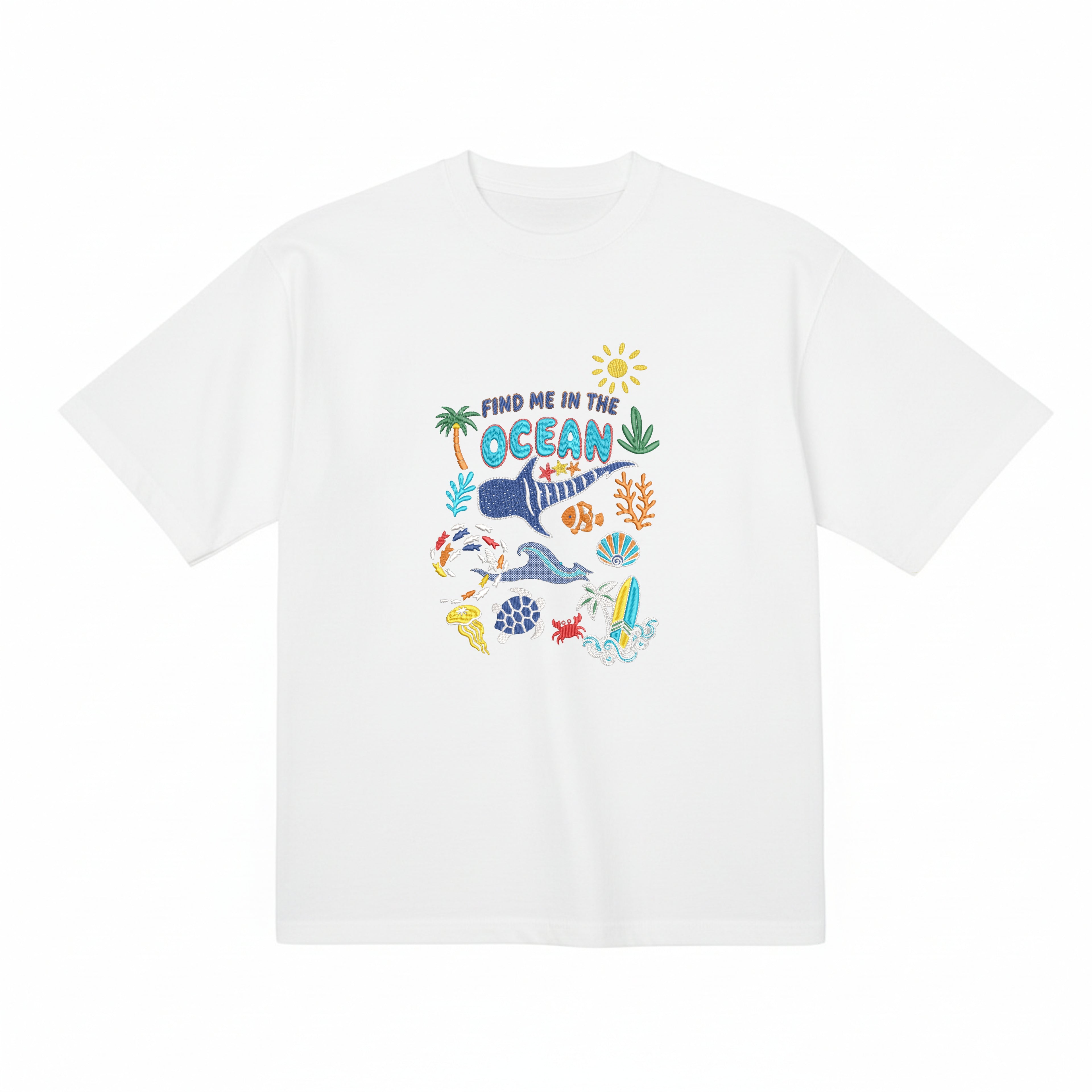 Find me in the ocean 刺繍入りプレミアムヘビーウェイトTシャツ