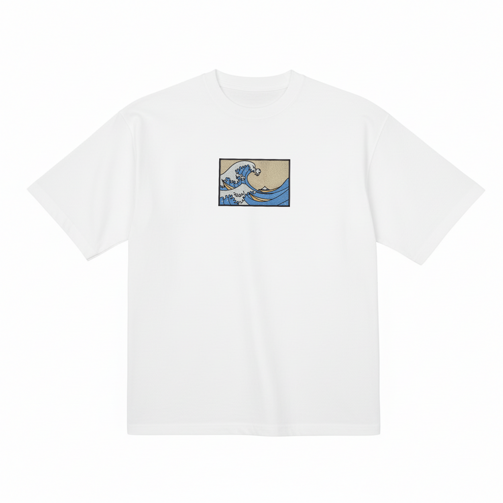The Great Wave Off Kanagawa Premium Cotton Heavyweight Embroidered T shirt