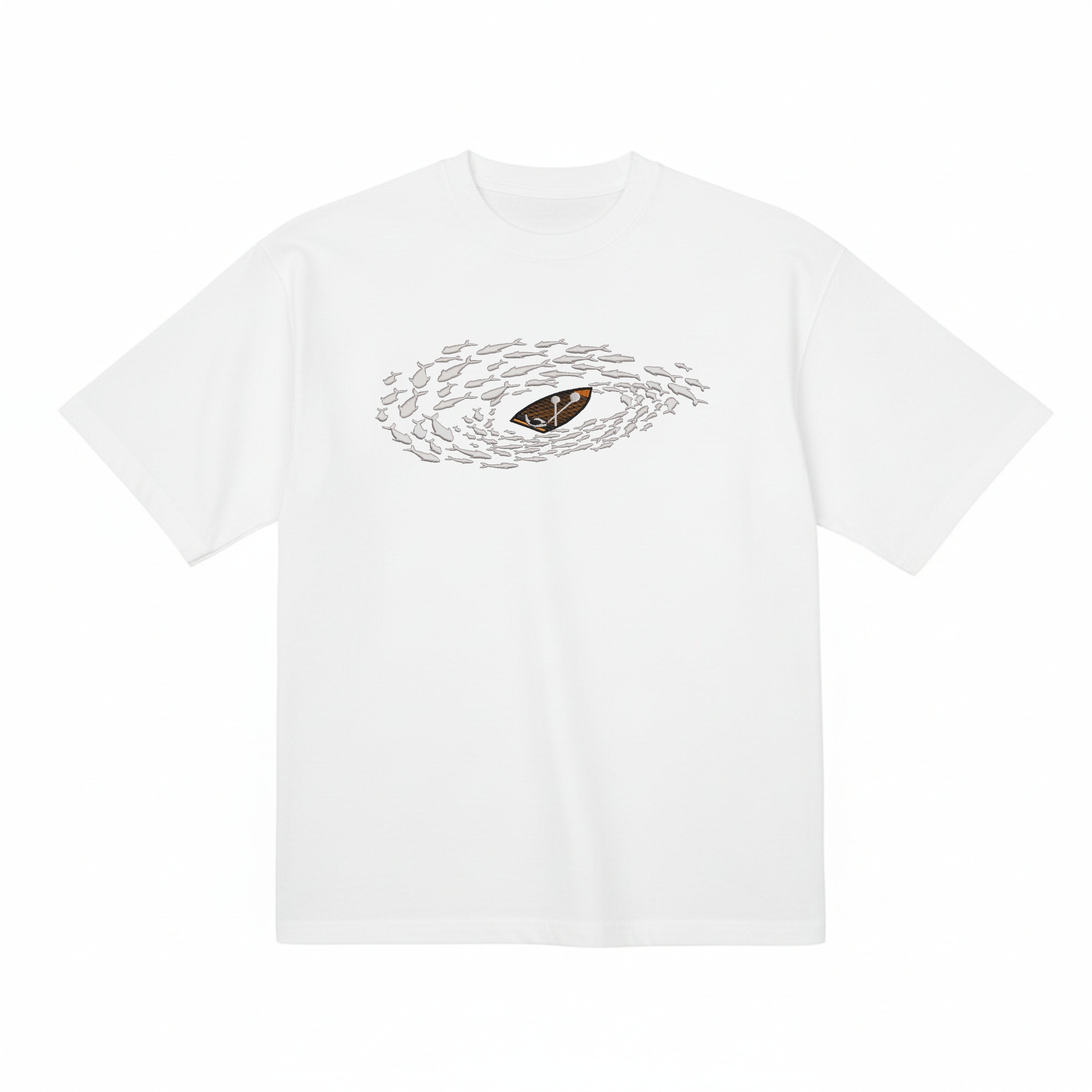 Boat Fishing Embroidered Cotton T shirt