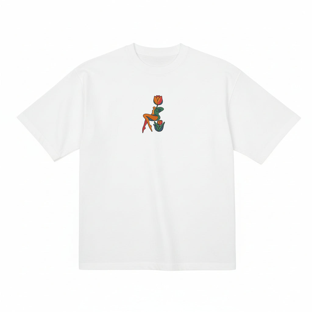 Abstract Tulip Lady Mural Embroidered Premium T shirt