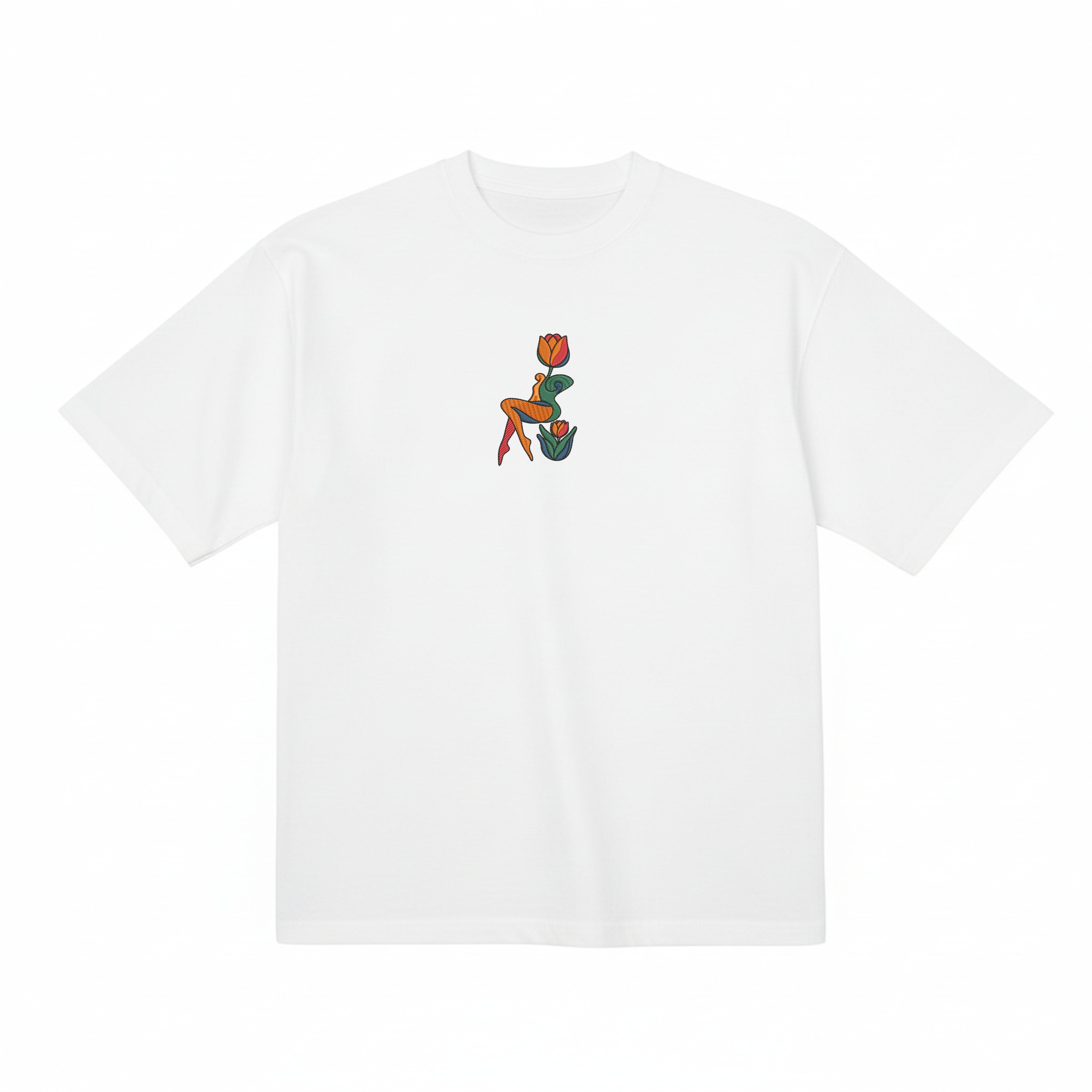 Abstract Tulip Lady Mural Embroidered Premium T shirt