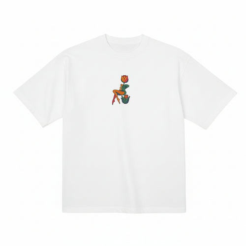 Abstract Tulip Lady Mural Embroidered Premium T shirt